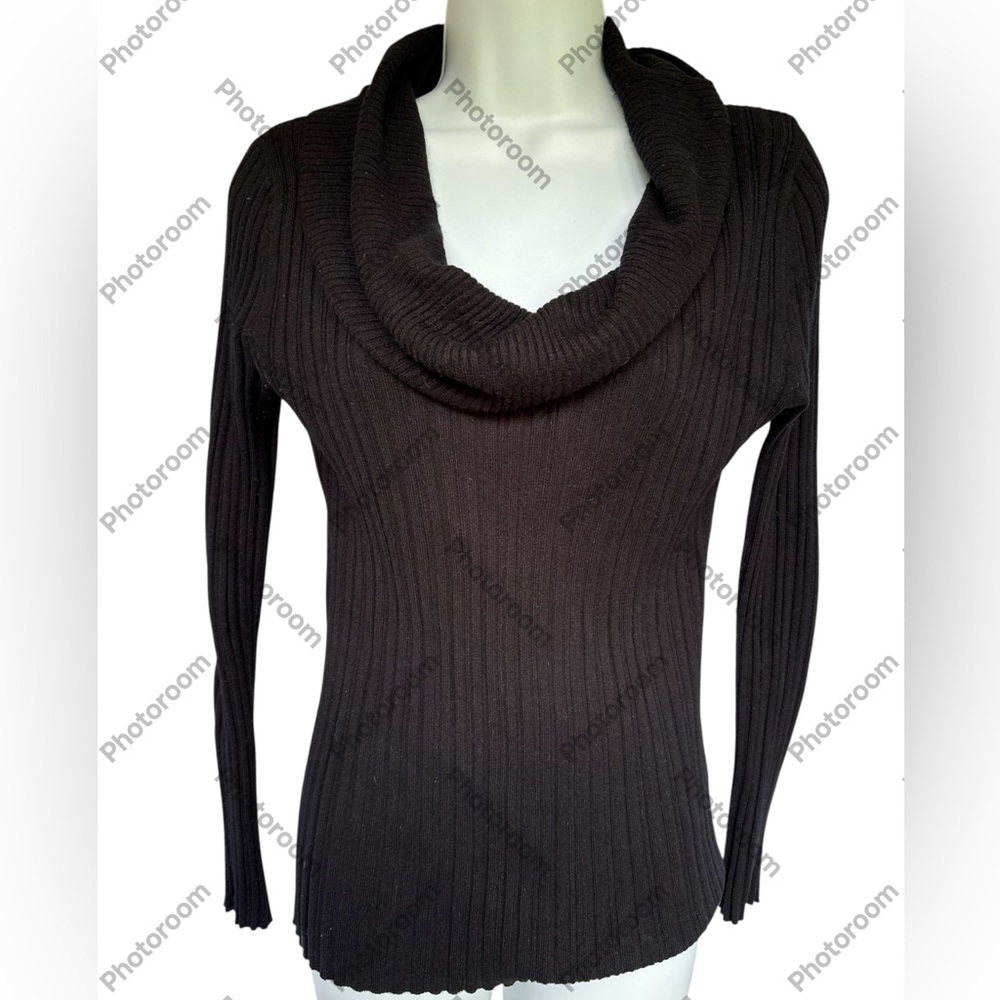 On or Off Shoulder Black Cowl Neck Lightweight Ribbed Sweater - L